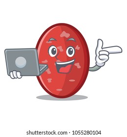 With laptop salami character cartoon style