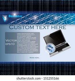Laptop sale business background with matrix codes background