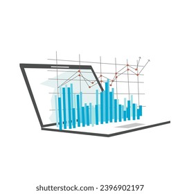 laptop with sales growth graphs PNG on a transparent background