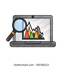 laptop schedule information graph diagram viewed through a magnifying glass