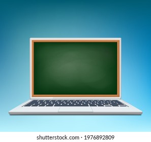 Laptop with school chalk board instead of a screen. Vector background with copy space.
