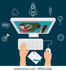 laptop school set elements design
