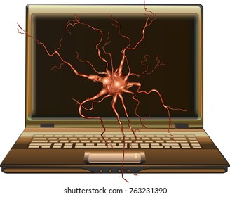 The laptop science molecular physics neural network illustration vector