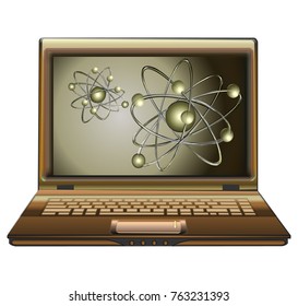 Laptop science molecular physics, vector illustration