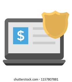 
A laptop screen with the banking website having safety shield on it, secure payment icon 
