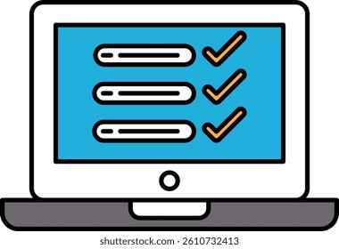 A laptop screen with a blue background and three check boxes. The check boxes are in the middle of the screen and are all checked