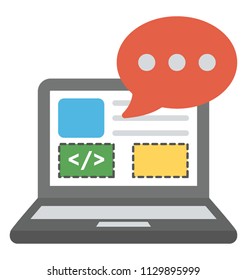 
Laptop screen with bubble message symbolising programing language
