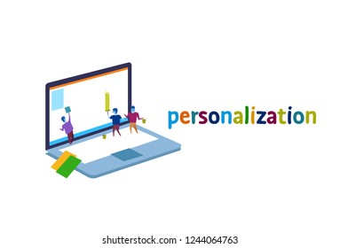 laptop screen business people personalization interface concept team painting monitor creative new idea