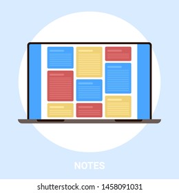 laptop screen with colorful notes computer application user interface development organizer reminder concept flat