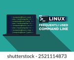 laptop screen with command line most frequently used in linux operating system concept with laptop command line programming language code program concept vector illustration eps