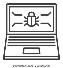 Laptop Screen with Computer Virus vector Internet Security concept thin line icon or design element