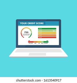 Laptop screen with credit report in it. Flat vector concept of personal credit score information and financial rating.