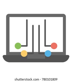 A laptop screen with cyberkinetics conceptual flat icon