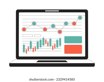 Laptop screen with diagram and charts monochrome flat vector object. Editable black and white thin line icon on white background. Simple cartoon clip art spot illustration for web graphic design