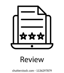 
Laptop screen displaying feedback paper with estarics denoting review icon 
