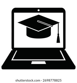  A laptop screen displaying a graduation cap icon, symbolizing education and achievement.