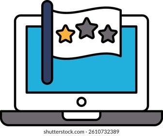 A laptop screen with a flag and three stars on it. The flag is pointing to the stars, indicating that they are the top three ratings