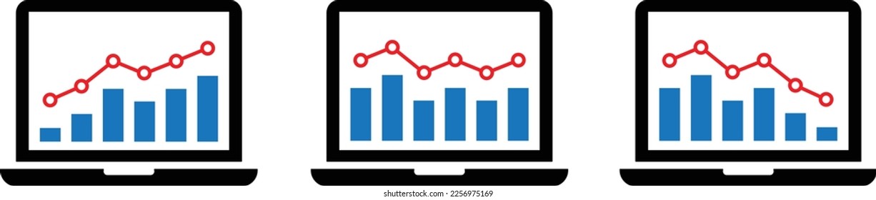 Laptop screen with graph icon. Chart icon, vector illustration