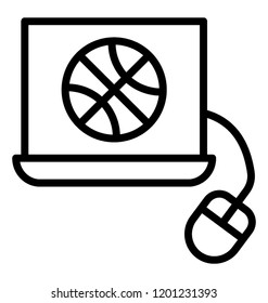 Laptop screen having basketball with computer mouse indicating online game icon 