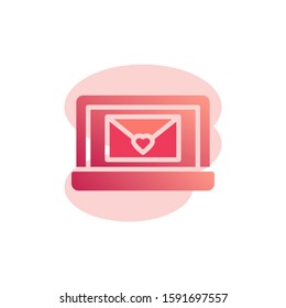 Laptop screen with heart envelope flat icon, vector sign, Laptop with love mail colorful pictogram isolated on white. Symbol, logo illustration. Flat style design