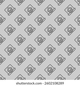Laptop screen with home house line seamless pattern, remote work theme. Vector graphics. Display and cottage building sign with background, repeat line icon
