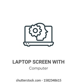 Laptop screen with human head graphic outline vector icon. Thin line black laptop screen with human head graphic icon, flat vector simple element illustration from editable computer concept isolated 