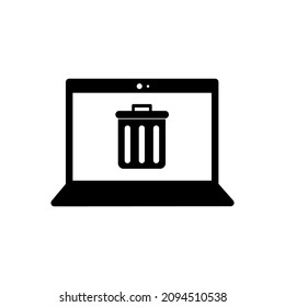 Laptop screen icon. Trash can sign. Line art. Modern design. Technology background. Vector illustration. Stock image.