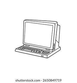 Laptop screen line art illustration. Computer device for business or web design.