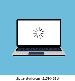Laptop screen with a loading icon vector. Screen loading for software updates or videos. Lined updating icon spinning on a laptop screen. Computer application loading concept vector.