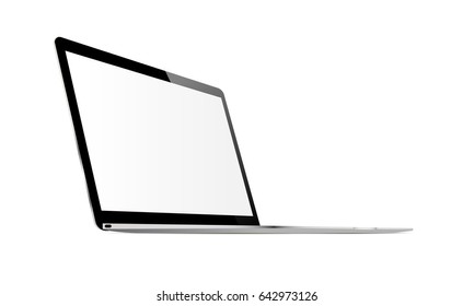 Laptop screen mockup with perspective view to showcase website design project in modern style. Macbook Air with blank screen isolated on white background. Vector illustration