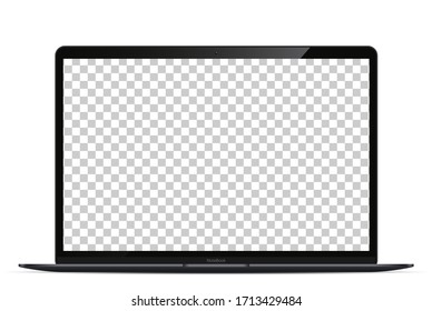 Laptop screen mockup. Thin Laptop dark gray color with blank screen for your design. Realistic vector illustration