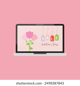 laptop screen with Mother's Day sale vector promotion display poster