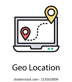 
A laptop screen with navigation pointers from start and end destination points 
