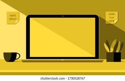 Laptop screen, notebook at home office, work from home vector