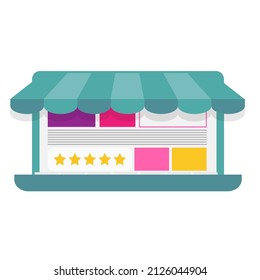 Laptop screen with online store page. Concept shopping online. Digital marketing. Laptop with awning for web design, banner, app, landing page