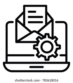 A laptop screen with open envelope, a letter in it and cogwheel sign showing project related message