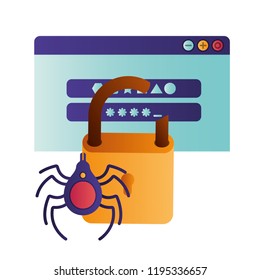 laptop screen with open window and password icon isolated