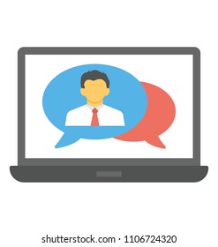 
Laptop screen with person avatar in bubble message showing video chat concept
