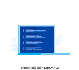 Laptop screen with program code for web page, banner, presentation, social media, documents. Modern flat style vector illustration.