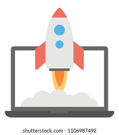 
A laptop screen with rocket launch symbolising startup
