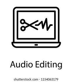 
Laptop screen with scissors cutting lifeline, audio editing concept  
