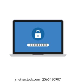 Laptop screen with security lock vector illustration on white background