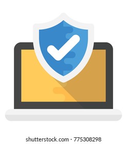 A laptop screen with shield icon representing online data protection