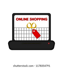 Laptop screen with a shopping label