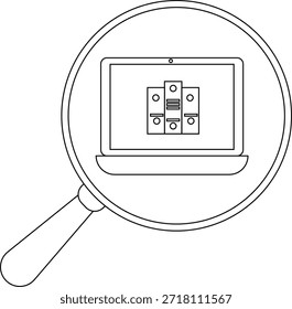 Pantalla del ordenador portátil que muestra los archivos de datos dentro de una lupa