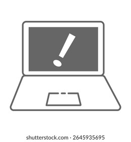 Pantalla del ordenador portátil que muestra el icono de la advertencia de la exclamación