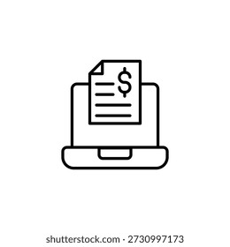 Laptop Screen Showing Financial Document Outline Icon Online Billing Payment