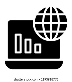 A laptop screen showing globe and bar graph denoting the concept of global data 