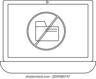 A laptop screen shows a folder icon crossed out by a prohibition sign, symbolizing restricted access or data protection on the device.