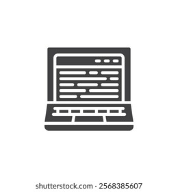 A laptop screen with a text vector icon. filled flat sign for mobile concept and web design. Write Blog glyph icon. Symbol, logo illustration. Vector graphics